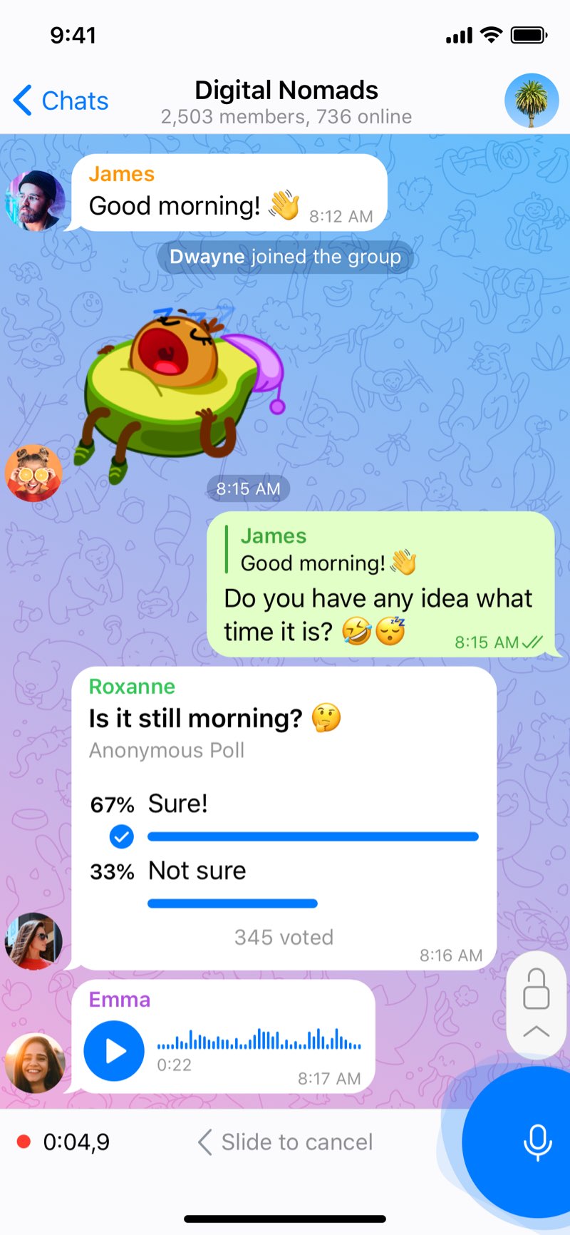 A group chat with 2,500 members and a poll