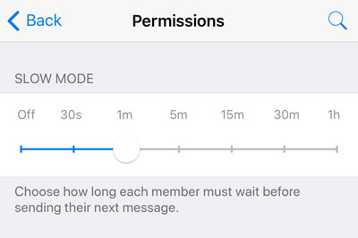 Slow Mode settings in the Group Permissions section