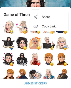 Sticker pack viewer with the new sharing buttons